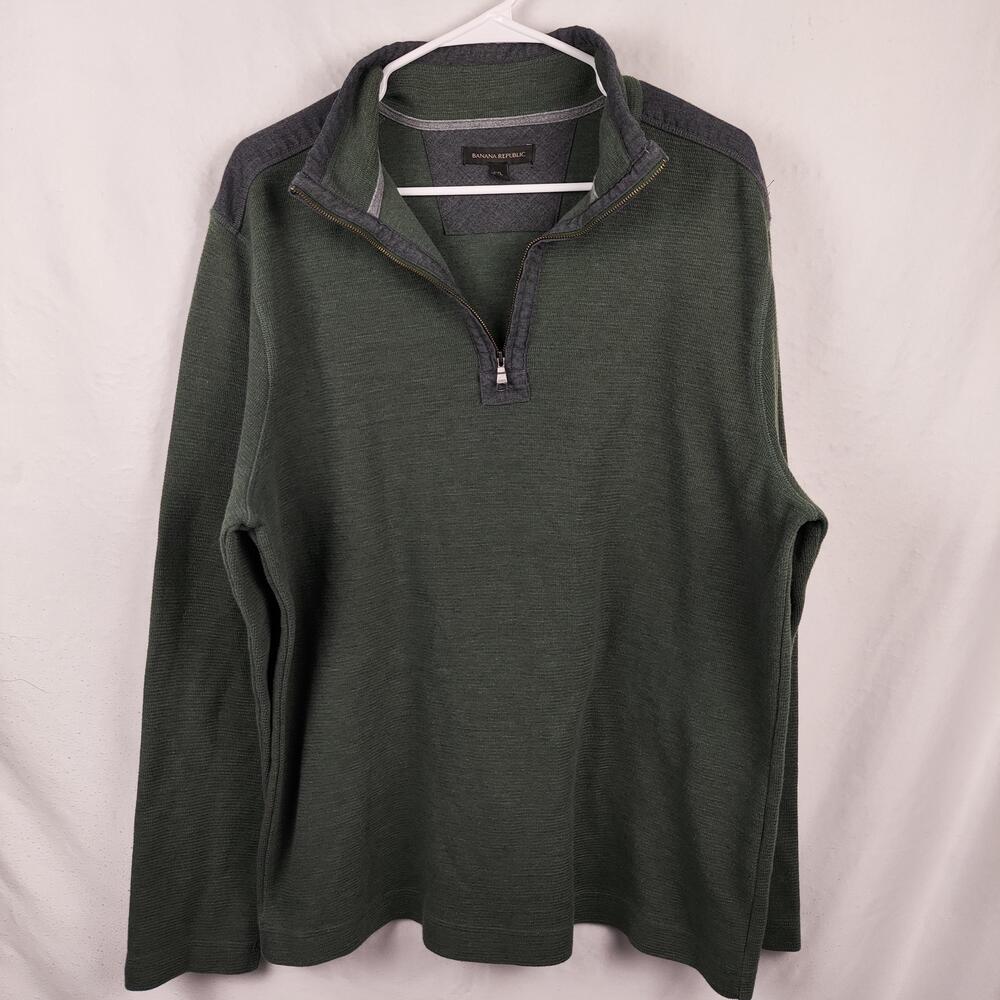 Banana Republic Sweater Mens XL Green 1/4 Zip Mock Neck Knit Pullover Casual